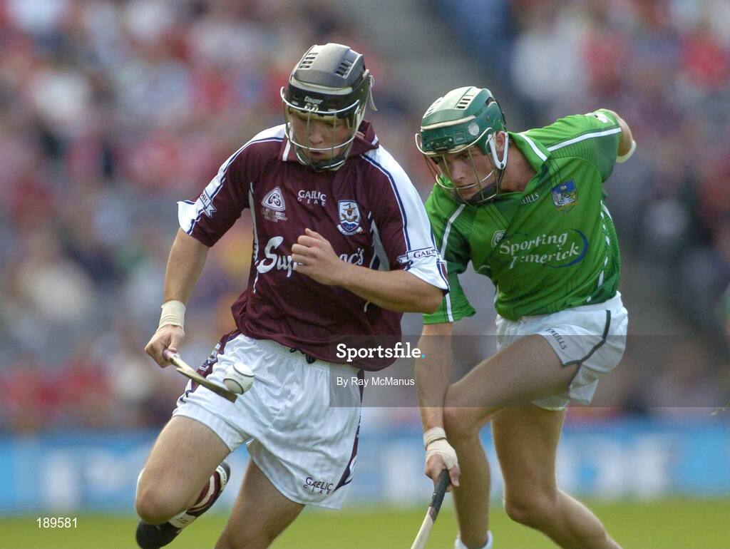 11 September 2005; Sean Glynn, Galway, in action against Gavin O'Mahoney, Limerick. ESB All-Ireland Minor Hurling Championship Final, Galway v Limerick, Croke Park, Dublin. Picture credit; Ray McManus / SPORTSFILE