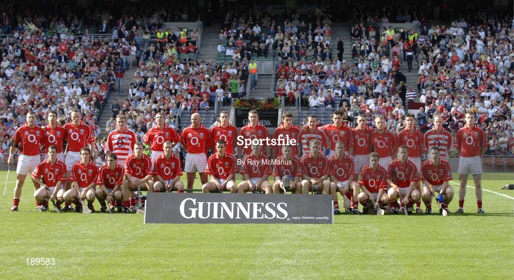 11 September 2005; The Cork panel. Guinness All-Ireland Senior Hurling Championship Final, Galway v Cork, Croke Park, Dublin. Picture credit; Ray McManus / SPORTSFILE *** Local Caption *** Any photograph taken by SPORTSFILE during, or in connection with, the 2005 Guinness All-Ireland Hurling Final which displays GAA logos or contains an image or part of an image of any GAA intellectual property, or, which contains images of a GAA player/players in their playing uniforms, may only be used for editorial and non-advertising purposes.  Use of photographs for advertising, as posters or for purchase separately is strictly prohibited unless prior written approval has been obtained from the Gaelic Athletic Association.