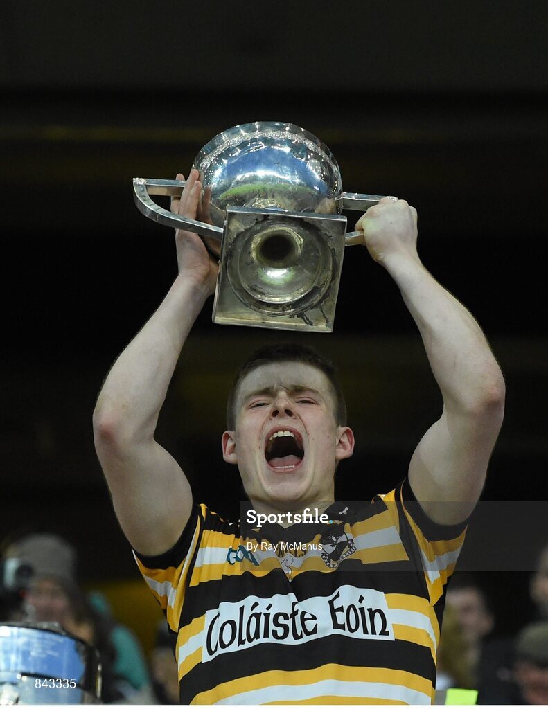 23 January 2013; Sean O Dulaing, Coláiste Eoin, lifts the cup. Leinster Colleges Senior Football Championship Final, Coláiste Eoin v Marist Athlone. Croke Park, Dublin. Picture credit: Ray McManus / SPORTSFILE