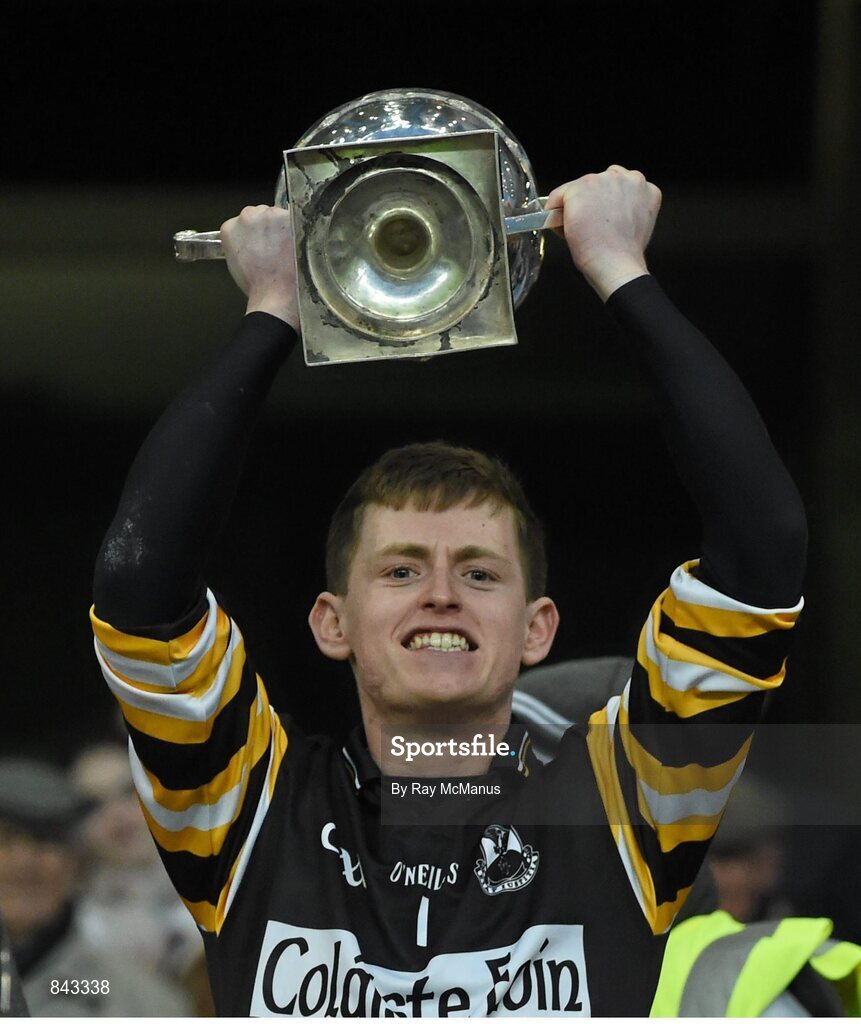 23 January 2013; Sean O Dubhlain, Coláiste Eoin, lifts the cup. Leinster Colleges Senior Football Championship Final, Coláiste Eoin v Marist Athlone. Croke Park, Dublin. Picture credit: Ray McManus / SPORTSFILE