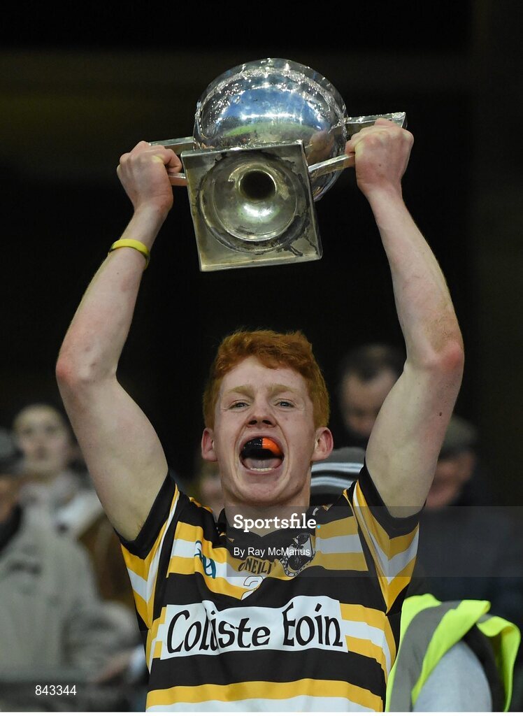 23 January 2013; Enda O Lorcain, Coláiste Eoin, lifts the cup. Leinster Colleges Senior Football Championship Final, Coláiste Eoin v Marist Athlone. Croke Park, Dublin. Picture credit: Ray McManus / SPORTSFILE