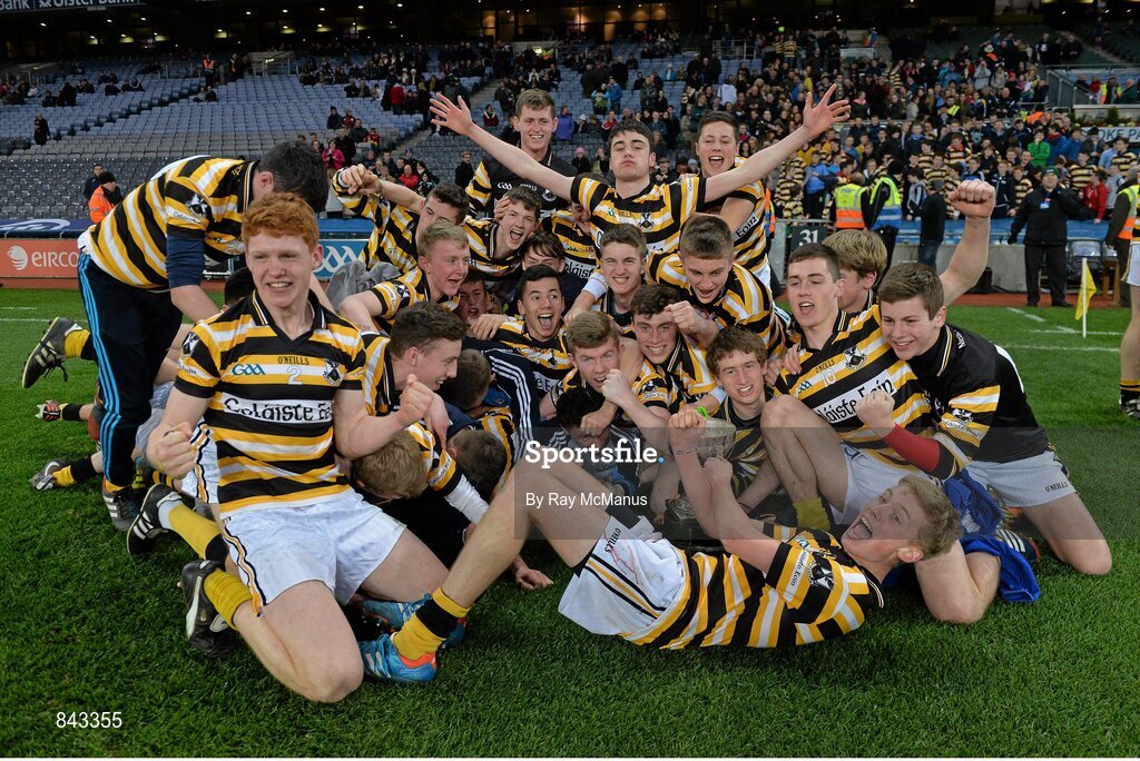 23 January 2013; The Coláiste Eoin players celebrate after the game. Leinster Colleges Senior Football Championship Final, Coláiste Eoin v Marist Athlone. Croke Park, Dublin. Picture credit: Ray McManus / SPORTSFILE