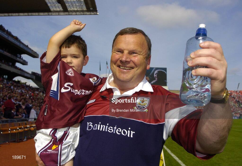 11 September 2005; Galway minor manager Mattie Murphy celebrates with his grandson Barry Dermot Murphy after the game. ESB All-Ireland Minor Hurling Championship Final, Galway v Limerick, Croke Park, Dublin. Picture credit; Brendan Moran / SPORTSFILE