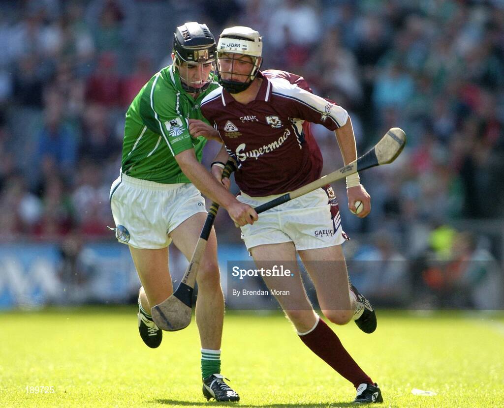 11 September 2005; Alan Callanan, Galway, in action against John Kelly, Limerick. ESB All-Ireland Minor Hurling Championship Final, Galway v Limerick, Croke Park, Dublin. Picture credit; Brendan Moran / SPORTSFILE