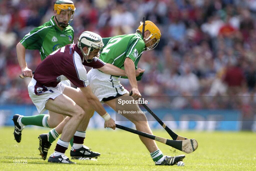 11 September 2005; Bryan O'Sullivan, Limerick, in action against John Hughes, Galway. ESB All-Ireland Minor Hurling Championship Final, Galway v Limerick, Croke Park, Dublin. Picture credit; Brendan Moran / SPORTSFILE