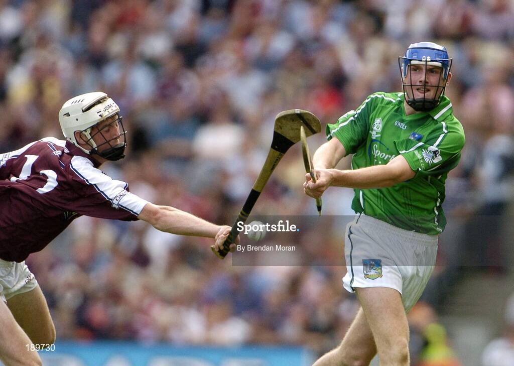 11 September 2005; Daniel Moore, Limerick, in action against Alan Callanan, Galway. ESB All-Ireland Minor Hurling Championship Final, Galway v Limerick, Croke Park, Dublin. Picture credit; Brendan Moran / SPORTSFILE