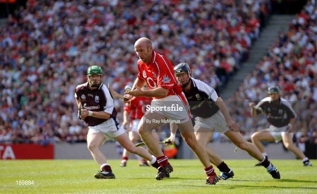 11 September 2005; Brian Corcoran, Cork, in action against Galway. Guinness All-Ireland Senior Hurling Championship Final, Galway v Cork, Croke Park, Dublin. Picture credit; Ray McManus / SPORTSFILE *** Local Caption *** Any photograph taken by SPORTSFILE during, or in connection with, the 2005 Guinness All-Ireland Hurling Final which displays GAA logos or contains an image or part of an image of any GAA intellectual property, or, which contains images of a GAA player/players in their playing uniforms, may only be used for editorial and non-advertising purposes.  Use of photographs for advertising, as posters or for purchase separately is strictly prohibited unless prior written approval has been obtained from the Gaelic Athletic Association.