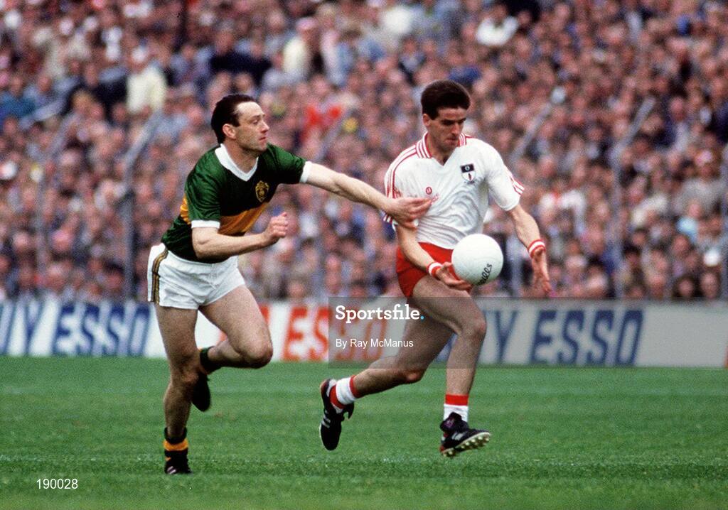 21 September 1986; Joe Mallon of Tyrone in action against Tommy Doyle of Kerry during the All-Ireland Senior Football Championship final between Kerry and Tyrone in Croke Park, Dublin. Photo by Ray McManus/Sportsfile