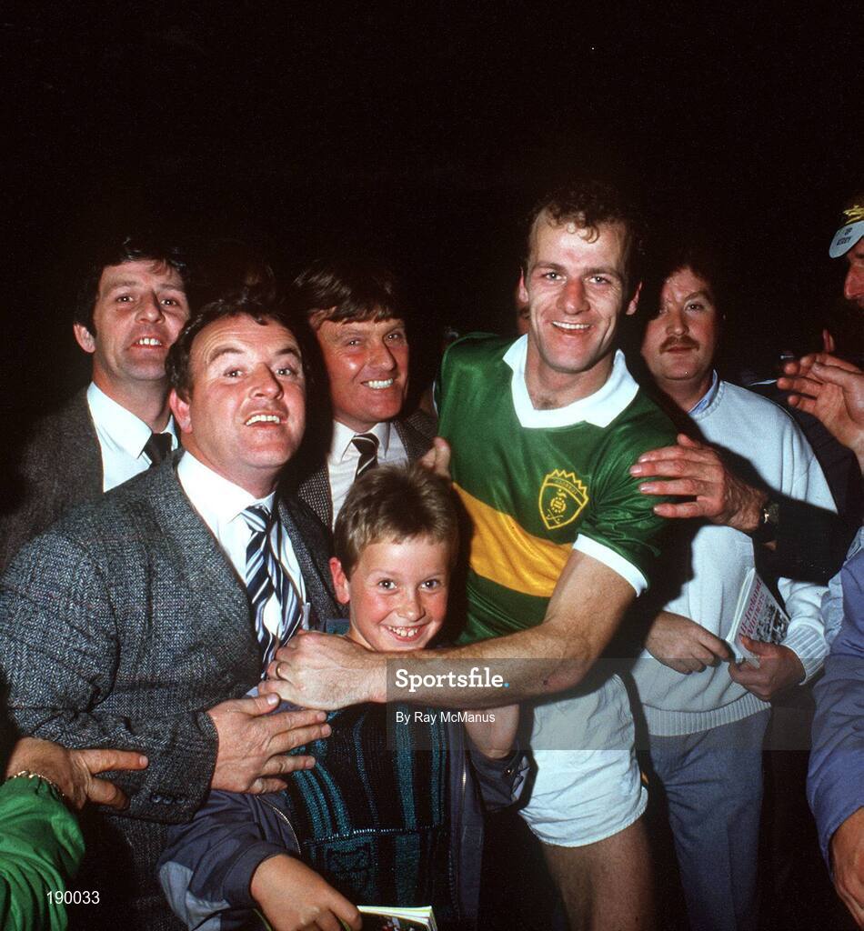 21 September 1986; Kerry's Jack O'Shea is congratulated by fans after the All-Ireland Senior Football Championship final between Kerry and Tyrone in Croke Park, Dublin. Photo by Ray McManus/Sportsfile