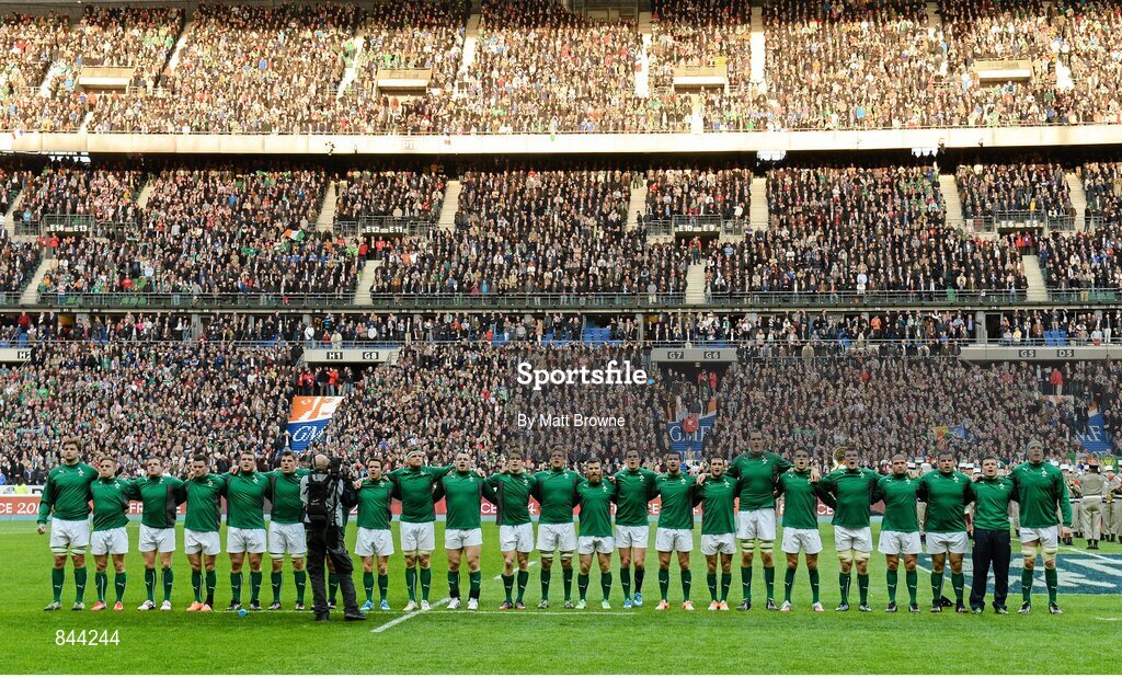 15 March 2014; Brian O'Driscoll, Ireland, lines up with his team-mates for the last time. RBS Six Nations Rugby Championship 2014, France v Ireland, Stade De France, Saint Denis, Paris, France. Picture credit: Matt Browne / SPORTSFILE