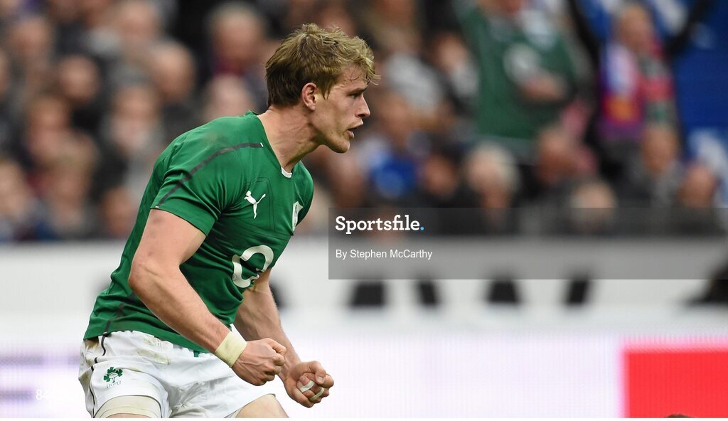 15 March 2014; Andrew Trimble, Ireland, celebrates after scoring his side's second try. RBS Six Nations Rugby Championship 2014, France v Ireland. Stade De France, Saint Denis, Paris, France. Picture credit: Stephen McCarthy / SPORTSFILE