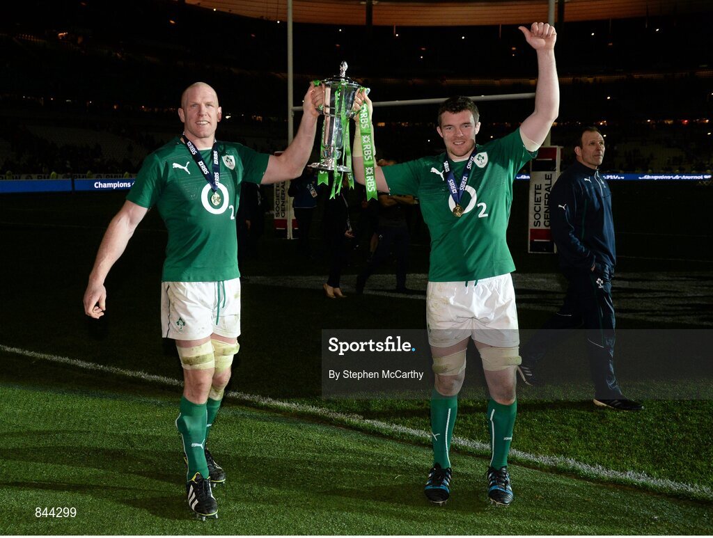 15 March 2014; Ireland's Paul O'Connell, left, and Peter O'Mahony following their victory. RBS Six Nations Rugby Championship 2014, France v Ireland. Stade De France, Saint Denis, Paris, France. Picture credit: Stephen McCarthy / SPORTSFILE