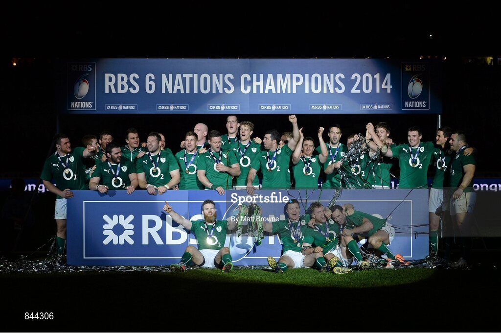 15 March 2014; The victorious Ireland team celebrate with the RBS Six Nations Rugby Championship 2014 trophy. RBS Six Nations Rugby Championship 2014, France v Ireland, Stade De France, Saint Denis, Paris, France. Picture credit: Matt Browne / SPORTSFILE
