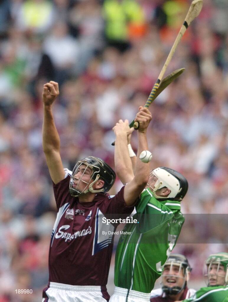 11 September 2005; John Greene, Galway, in action against Liam Hurley, Limerick. ESB All-Ireland Minor Hurling Championship Final, Galway v Limerick, Croke Park, Dublin. Picture credit; David Maher / SPORTSFILE