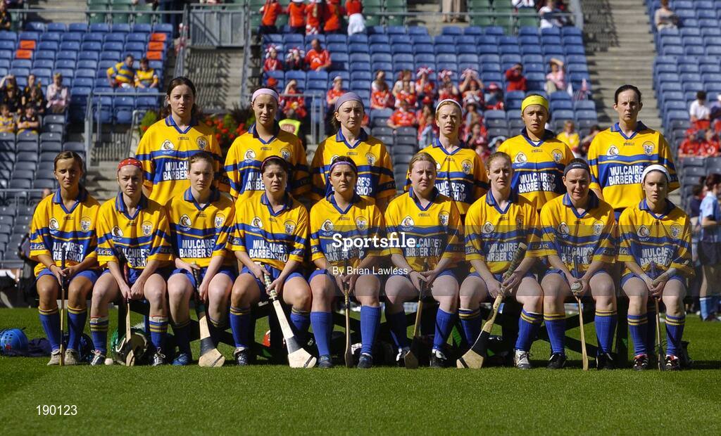 18 September 2005; The Clare team. Dublin v Clare, All-Ireland Junior Camogie Final, Croke Park, Dublin. Picture credit; Brian Lawless / SPORTSFILE *** Local Caption *** Any photograph taken by SPORTSFILE during, or in connection with, the 2005 Guinness All-Ireland Hurling Final which displays GAA logos or contains an image or part of an image of any GAA intellectual property, or, which contains images of a GAA player/players in their playing uniforms, may only be used for editorial and non-advertising purposes.  Use of photographs for advertising, as posters or for purchase separately is strictly prohibited unless prior written approval has been obtained from the Gaelic Athletic Association.