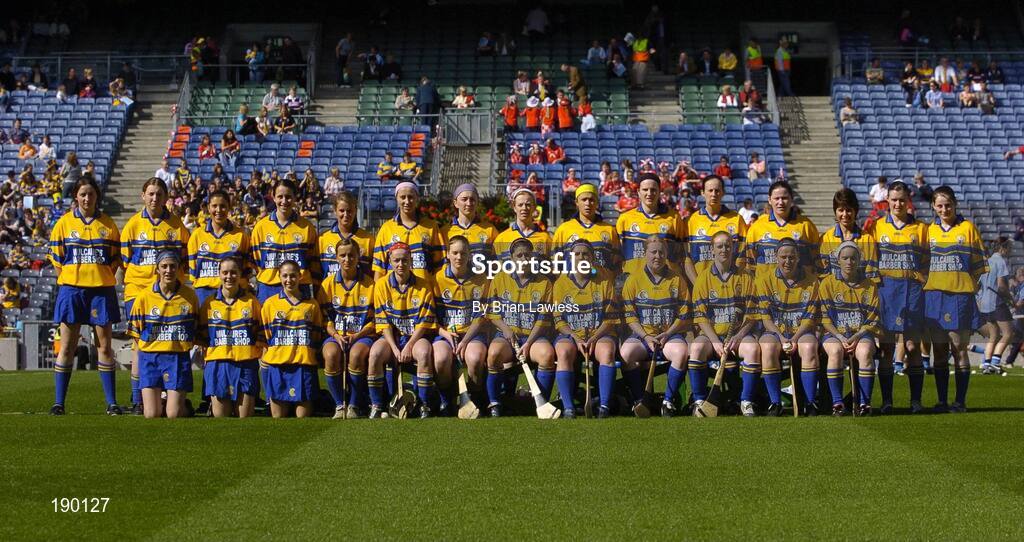 18 September 2005; The Clare panel. Dublin v Clare, All-Ireland Junior Camogie Final, Croke Park, Dublin. Picture credit; Brian Lawless / SPORTSFILE *** Local Caption *** Any photograph taken by SPORTSFILE during, or in connection with, the 2005 Guinness All-Ireland Hurling Final which displays GAA logos or contains an image or part of an image of any GAA intellectual property, or, which contains images of a GAA player/players in their playing uniforms, may only be used for editorial and non-advertising purposes.  Use of photographs for advertising, as posters or for purchase separately is strictly prohibited unless prior written approval has been obtained from the Gaelic Athletic Association.