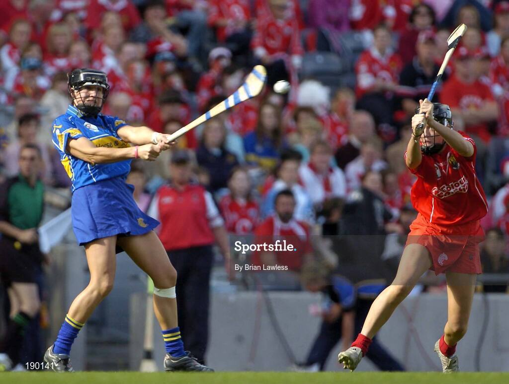 18 September 2005; Ciara Gaynor, Tipperary, in action against Gemma O'Connor, Cork. Tipperary v Cork, All-Ireland Senior Camogie Final, Croke Park, Dublin. Picture credit; Brian Lawless / SPORTSFILE