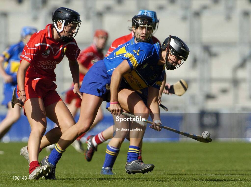 18 September 2005; Ciara Gaynor, Tipperary, in action against Gemma O'Connor, Cork. Tipperary v Cork, All-Ireland Senior Camogie Final, Croke Park, Dublin. Picture credit; Brian Lawless / SPORTSFILE