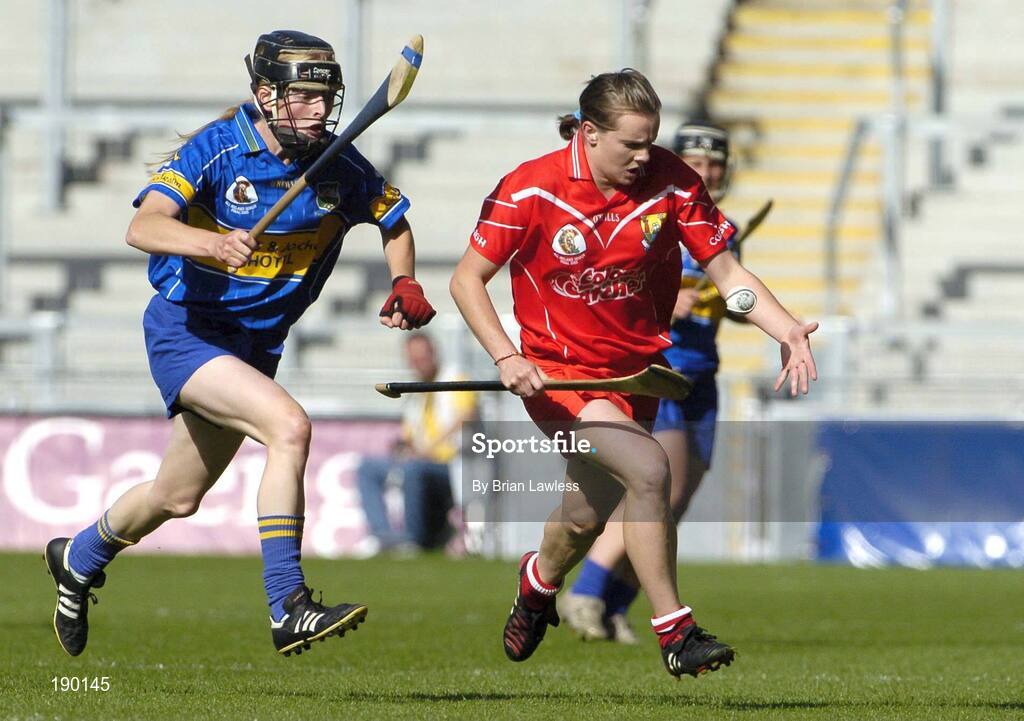 18 September 2005; Briege Corkery, Cork, in action against Joanne Ryan, Tipperary. Tipperary v Cork, All-Ireland Senior Camogie Final, Croke Park, Dublin. Picture credit; Brian Lawless / SPORTSFILE