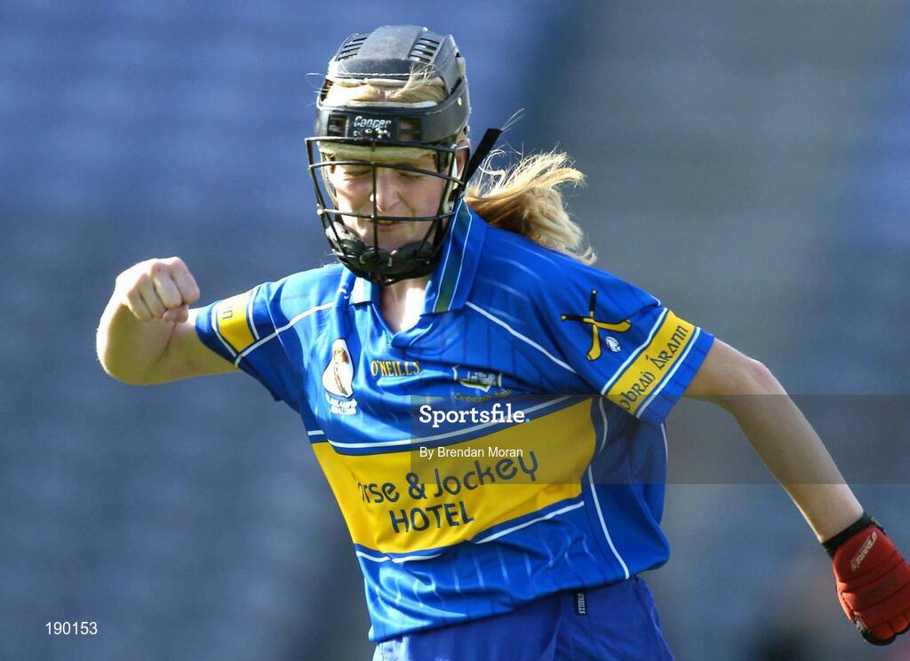 18 September 2005; Joanne Ryan, Tipperary, celebrates scoring a point. Tipperary v Cork, Foras na Gaeilge All-Ireland Senior Camogie Final, Croke Park, Dublin. Picture credit; Brendan Moran / SPORTSFILE