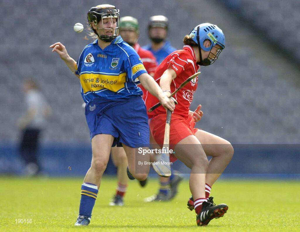 18 September 2005; Sinead Nealon, Tipperary, in action against Jennifer O'Leary, Cork. Tipperary v Cork, Foras na Gaeilge All-Ireland Senior Camogie Final, Croke Park, Dublin. Picture credit; Brendan Moran / SPORTSFILE