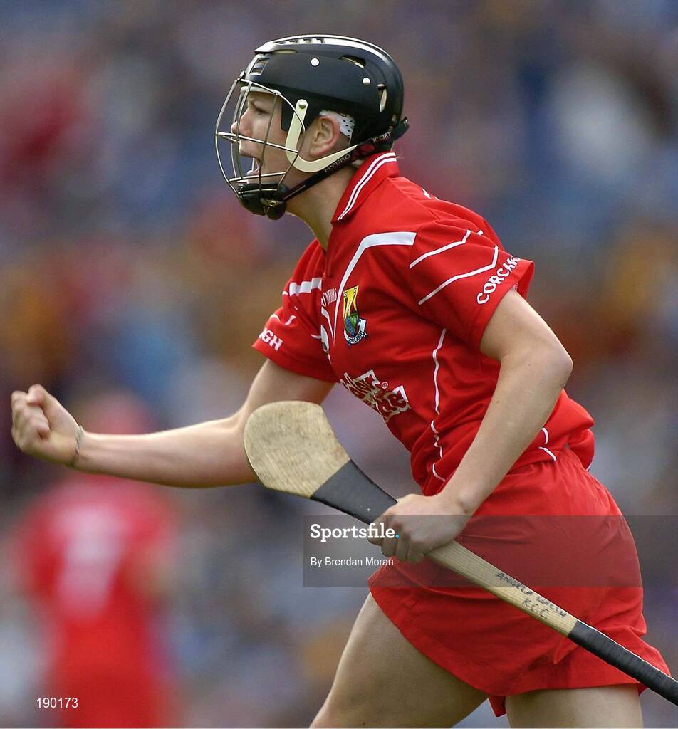 18 September 2005; Angela Walsh, Cork, celebrates after scoring a late point. Tipperary v Cork, Foras na Gaeilge All-Ireland Senior Camogie Final, Croke Park, Dublin. Picture credit; Brendan Moran / SPORTSFILE