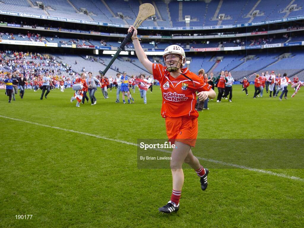 18 September 2005; Cork's Joanne O Callaghan celebrates after the game. Tipperary v Cork, All-Ireland Senior Camogie Final, Croke Park, Dublin. Picture credit; Brian Lawless / SPORTSFILE