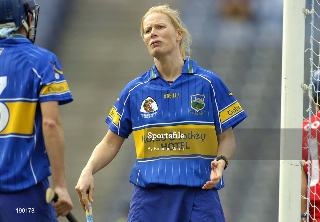 18 September 2005; Tipperary goalkeeper Jovita Delaney reacts after the sliotar had bounced past her for Cork's goal . Tipperary v Cork, Foras na Gaeilge All-Ireland Senior Camogie Final, Croke Park, Dublin. Picture credit; Brendan Moran / SPORTSFILE