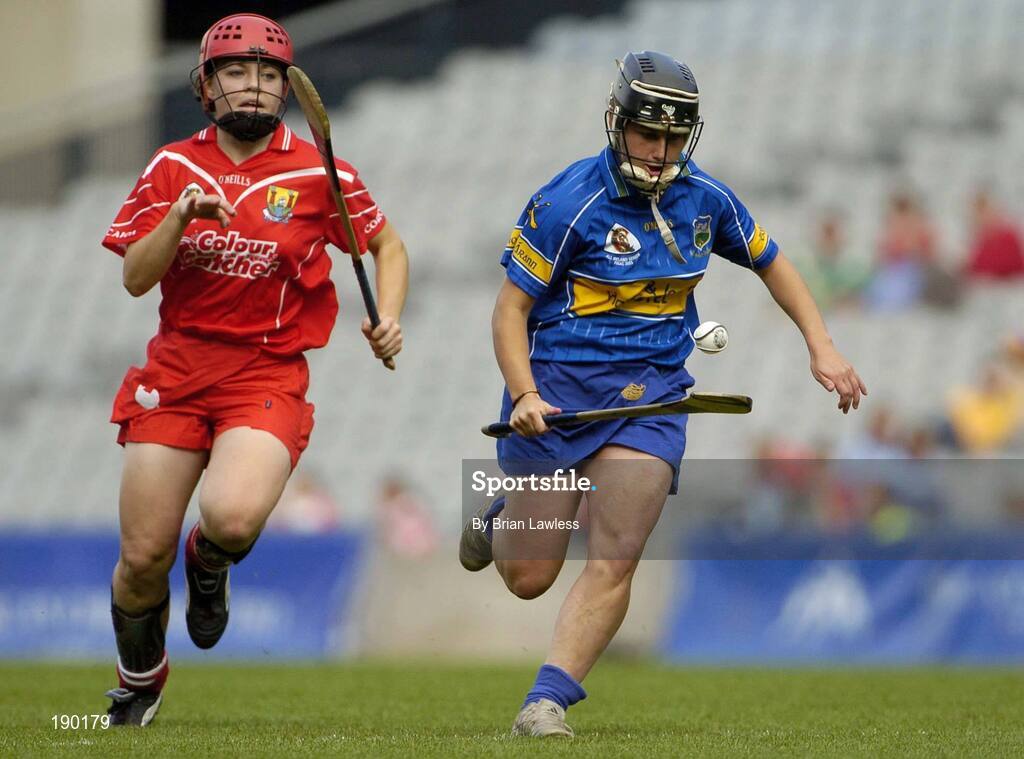 18 September 2005; Jill Horan, Tipperary, in action against Anna Geary, Cork. Tipperary v Cork, All-Ireland Senior Camogie Final, Croke Park, Dublin. Picture credit; Brian Lawless / SPORTSFILE