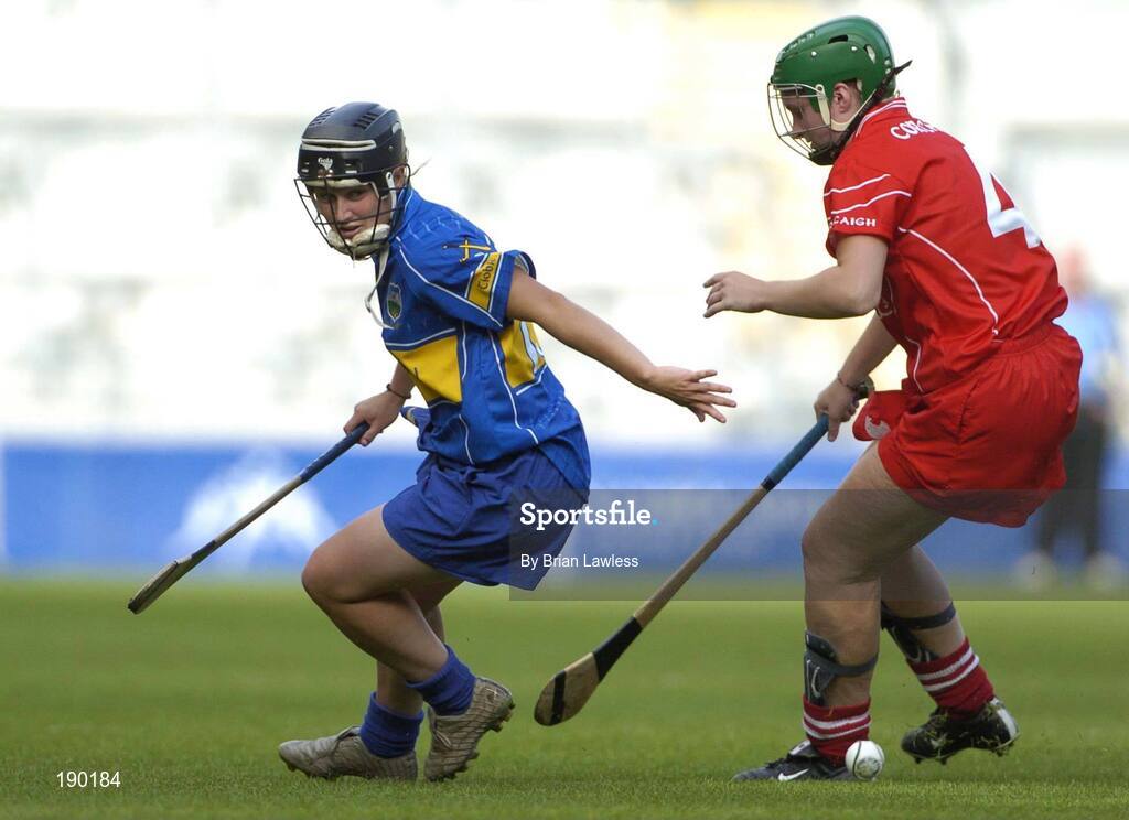 18 September 2005; Jill Horan, Tipperary, in action against Amanda O'Regan, Cork. Tipperary v Cork, All-Ireland Senior Camogie Final, Croke Park, Dublin. Picture credit; Brian Lawless / SPORTSFILE