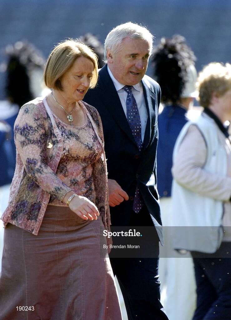 18 September 2005; An Taoiseach Bertie Ahern TD, with Miriam O'Callaghan, President of Cumann Camogaiochta na nGael. Tipperary v Cork, Foras na Gaeilge All-Ireland Senior Camogie Final, Croke Park, Dublin. Picture credit; Brendan Moran / SPORTSFILE