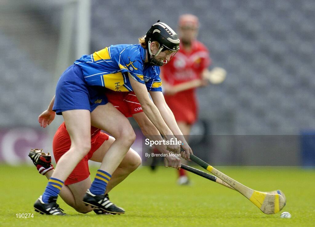 18 September 2005; Therese Brophy, Tipperary, in action against Briege Corkery, Cork. Tipperary v Cork, Foras na Gaeilge All-Ireland Senior Camogie Final, Croke Park, Dublin. Picture credit; Brendan Moran / SPORTSFILE
