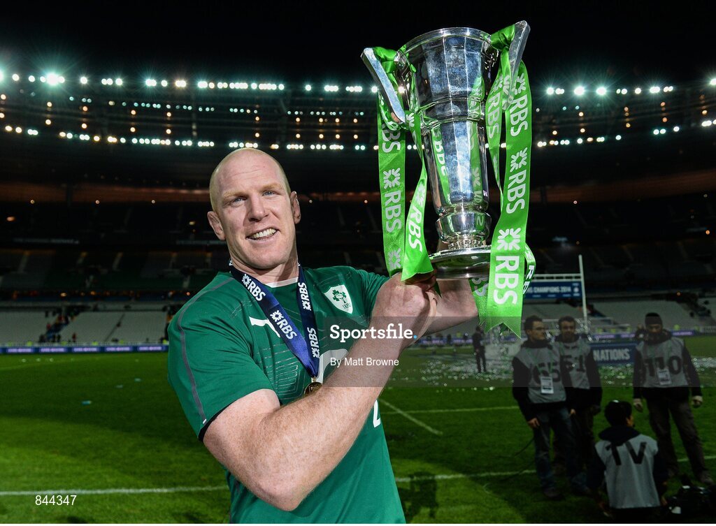 15 March 2014; Ireland's captain Paul O'Connell with the RBS Six Nations Trophy. RBS Six Nations Rugby Championship 2014, France v Ireland, Stade De France, Saint Denis, Paris, France. Picture credit: Matt Browne / SPORTSFILE