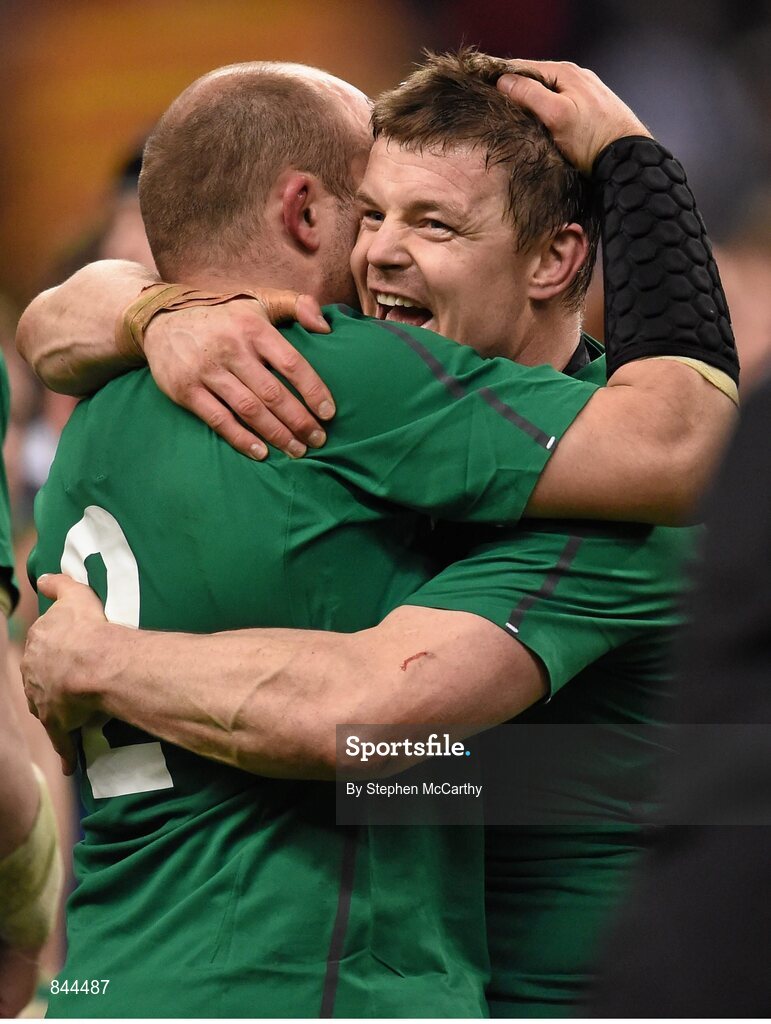 15 March 2014; Brian O'Driscoll, Ireland, and Rory Best, left, following their side's victory. RBS Six Nations Rugby Championship 2014, France v Ireland. Stade De France, Saint Denis, Paris, France. Picture credit: Stephen McCarthy / SPORTSFILE