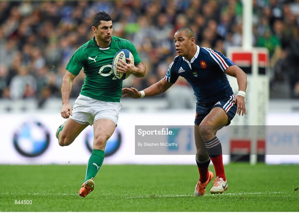 15 March 2014; Rob Kearney, Ireland, in action against Gaël Fickou, France. RBS Six Nations Rugby Championship 2014, France v Ireland. Stade De France, Saint Denis, Paris, France. Picture credit: Stephen McCarthy / SPORTSFILE