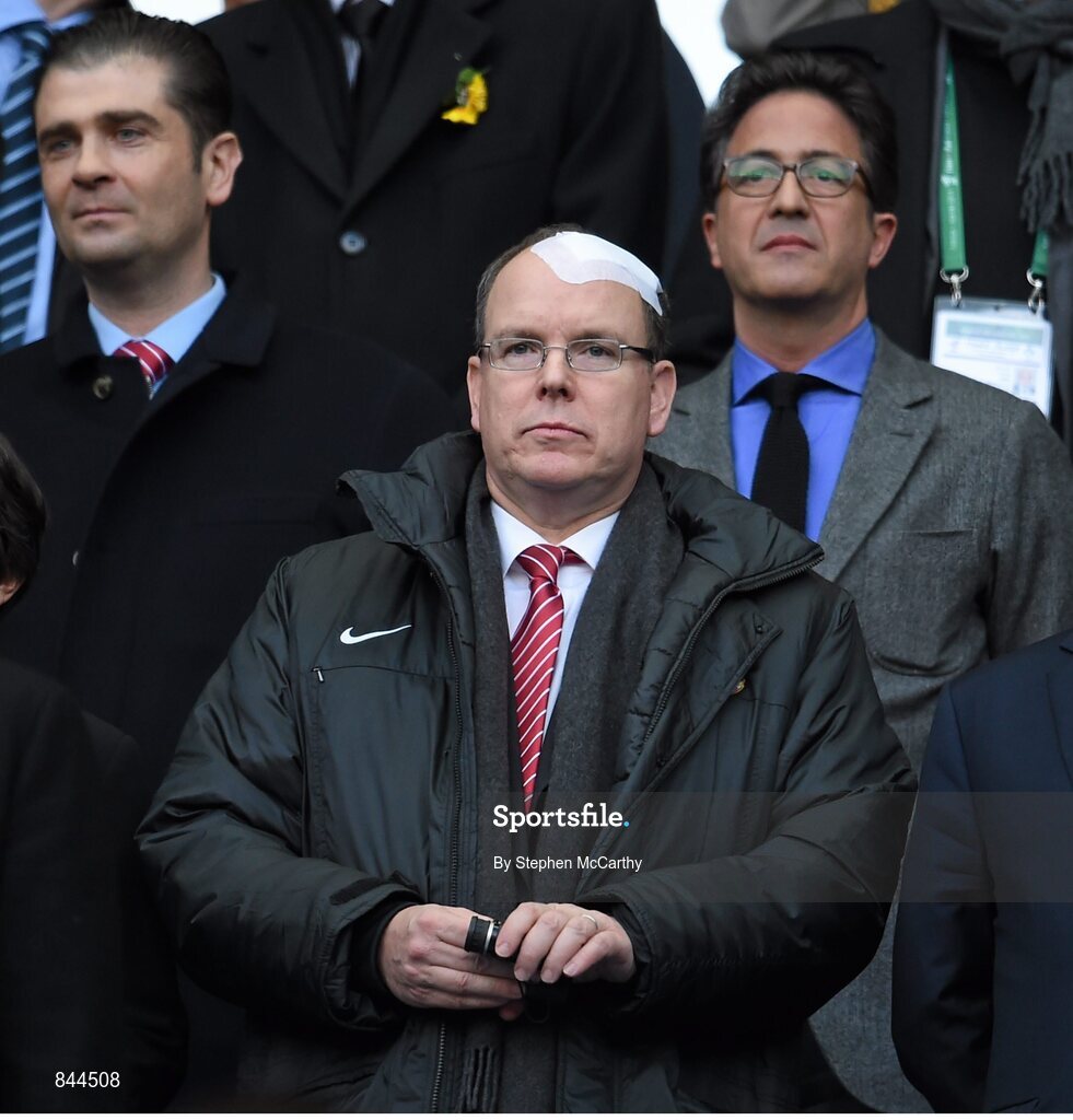 15 March 2014; Prince Albert II of Monaco watches on ahead of the game. RBS Six Nations Rugby Championship 2014, France v Ireland. Stade De France, Saint Denis, Paris, France. Picture credit: Stephen McCarthy / SPORTSFILE