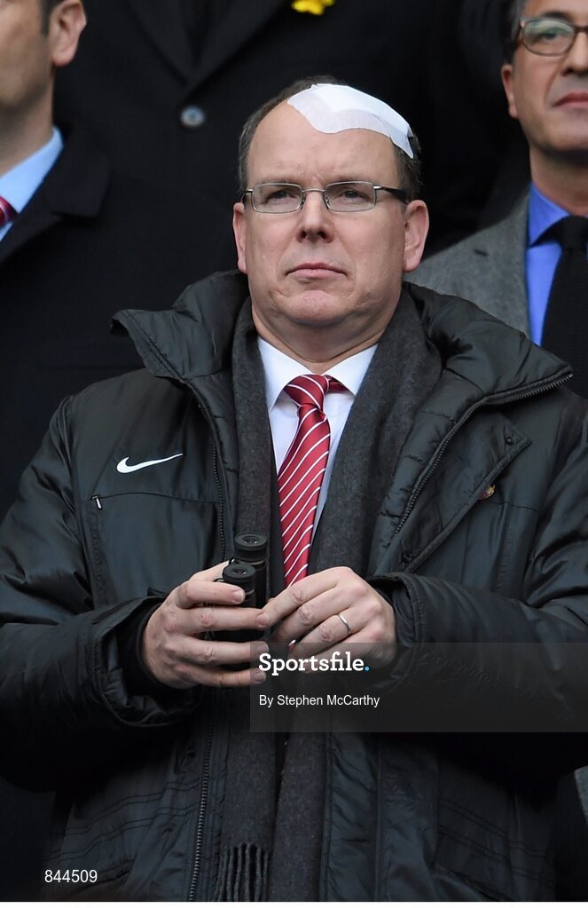 15 March 2014; Prince Albert II of Monaco watches on ahead of the game. RBS Six Nations Rugby Championship 2014, France v Ireland. Stade De France, Saint Denis, Paris, France. Picture credit: Stephen McCarthy / SPORTSFILE