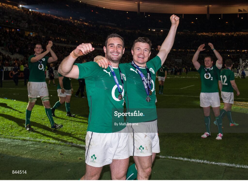 15 March 2014; Ireland's Rob Kearney and Brian O'Driscoll after the game. RBS Six Nations Rugby Championship 2014, France v Ireland, Stade De France, Saint Denis, Paris, France. Picture credit: Matt Browne / SPORTSFILE