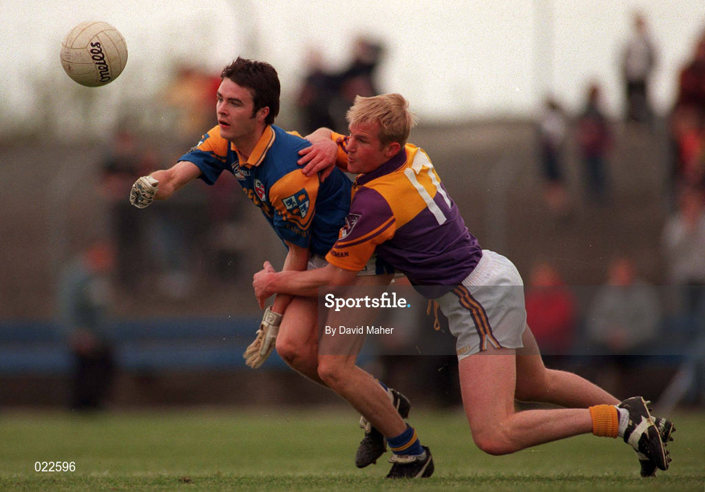 16 May 1999; David Hannify of Longford in action against Willie Carley of Wexford during the Bank of Ireland Leinster Senior Football Championship Preliminary Round Replay match between Longford and Wexford at Pearse Park in Longford. Photo by David Maher/Sportsfile
