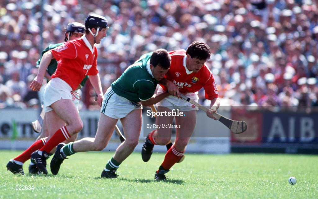 5 July 1992; Denis Walsh of Cork in action against Gary Kirby of Limerick during the Munster Senior Hurling Championship Final match between Cork and Limerick at Pairc Ui Chaoimh in Cork. Photo by Ray McManus/Sportsfile
