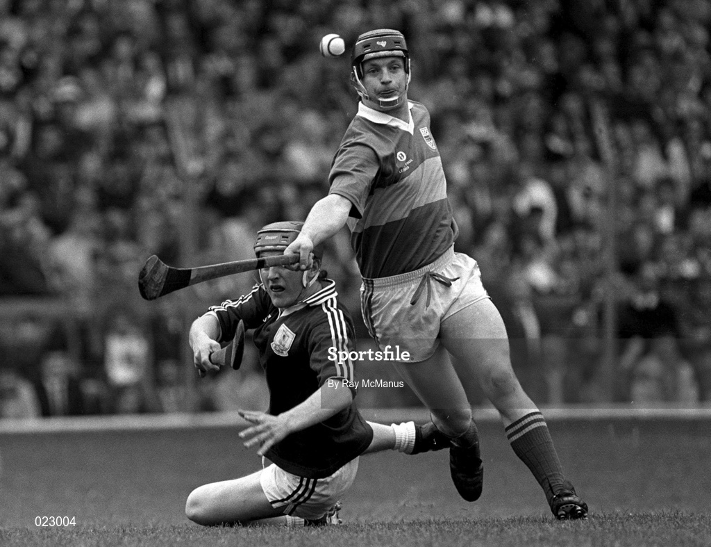 30 April 1989; Paul Delaney of Tipperary in action against Gerry Burke of Galway during the Royal Liver National Hurling League Final between Galway and Tipperary at Croke Park in Dublin. Photo by Ray McManus/Sportsfile