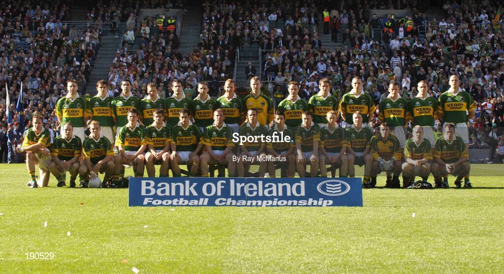 25 September 2005; The Kerry panel. Bank of Ireland All-Ireland Senior Football Championship Final, Kerry v Tyrone, Croke Park, Dublin. Picture credit; Ray McManus / SPORTSFILE *** Local Caption *** Any photograph taken by SPORTSFILE during, or in connection with, the 2005 Bank of Ireland All-Ireland Senior Football Final which displays GAA logos or contains an image or part of an image of any GAA intellectual property, or, which contains images of a GAA player/players in their playing uniforms, may only be used for editorial and non-advertising purposes.  Use of photographs for advertising, as posters or for purchase separately is strictly prohibited unless prior written approval has been obtained from the Gaelic Athletic Association.