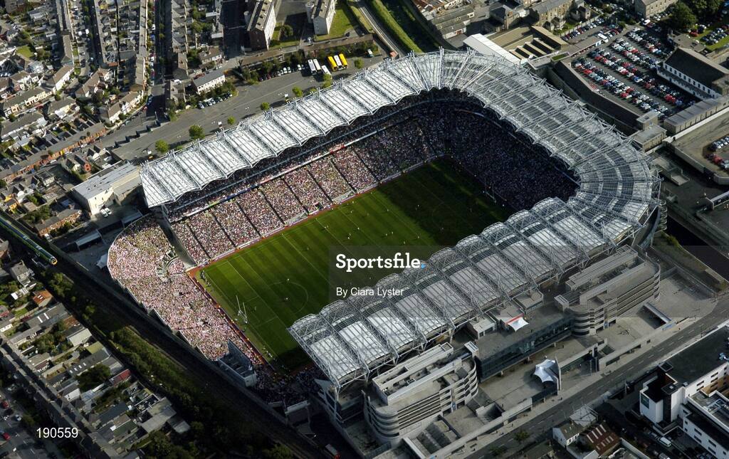 25 September 2005; An aerial view of Croke Park. Bank of Ireland All-Ireland Senior Football Championship Final, Kerry v Tyrone, Croke Park, Dublin. Picture credit; Ciara Lyster / SPORTSFILE *** Local Caption *** Any photograph taken by SPORTSFILE during, or in connection with, the 2005 Bank of Ireland All-Ireland Senior Football Final which displays GAA logos or contains an image or part of an image of any GAA intellectual property, or, which contains images of a GAA player/players in their playing uniforms, may only be used for editorial and non-advertising purposes.  Use of photographs for advertising, as posters or for purchase separately is strictly prohibited unless prior written approval has been obtained from the Gaelic Athletic Association.