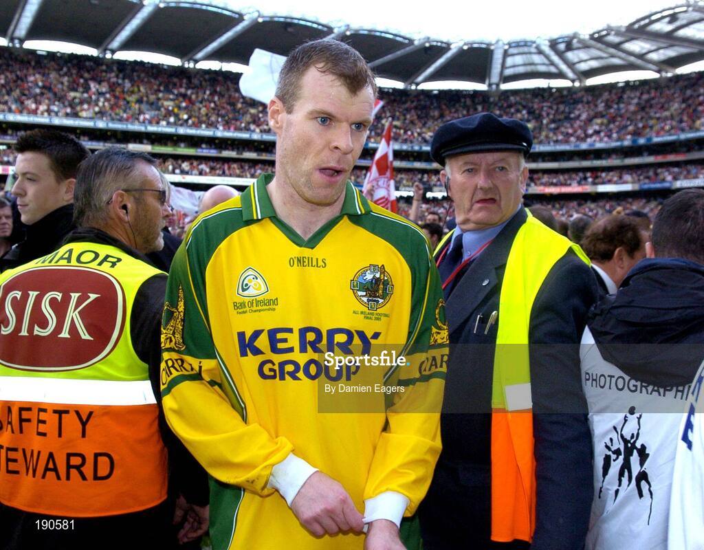 25 September 2005; Kerry goalkeeper Diarmuid Murphy walks off the pitch after defeat to Tyrone. Bank of Ireland All-Ireland Senior Football Championship Final, Kerry v Tyrone, Croke Park, Dublin. Picture credit; Damien Eagers/ SPORTSFILE *** Local Caption *** Any photograph taken by SPORTSFILE during, or in connection with, the 2005 Bank of Ireland All-Ireland Senior Football Final which displays GAA logos or contains an image or part of an image of any GAA intellectual property, or, which contains images of a GAA player/players in their playing uniforms, may only be used for editorial and non-advertising purposes.  Use of photographs for advertising, as posters or for purchase separately is strictly prohibited unless prior written approval has been obtained from the Gaelic Athletic Association.