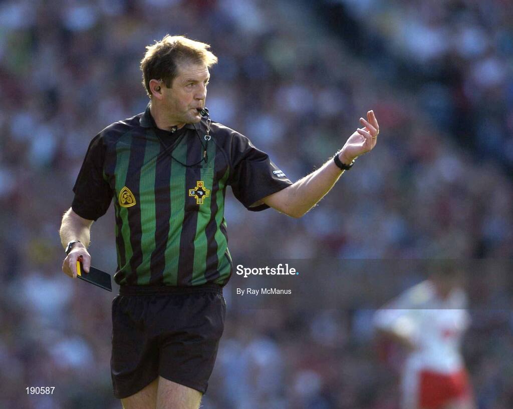 25 September 2005; Referee Michael Moynihan. Bank of Ireland All-Ireland Senior Football Championship Final, Kerry v Tyrone, Croke Park, Dublin. Picture credit; Ray McManus / SPORTSFILE *** Local Caption *** Any photograph taken by SPORTSFILE during, or in connection with, the 2005 Bank of Ireland All-Ireland Senior Football Final which displays GAA logos or contains an image or part of an image of any GAA intellectual property, or, which contains images of a GAA player/players in their playing uniforms, may only be used for editorial and non-advertising purposes.  Use of photographs for advertising, as posters or for purchase separately is strictly prohibited unless prior written approval has been obtained from the Gaelic Athletic Association.