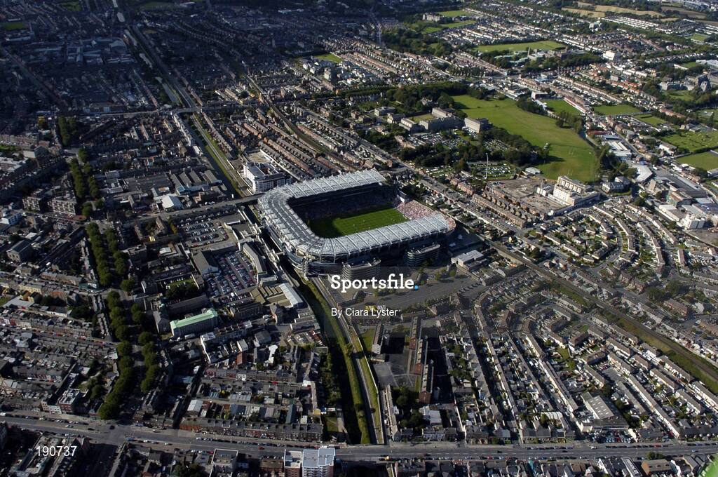 25 September 2005; An aeriel view of Croke Park. Bank of Ireland All-Ireland Senior Football Championship Final, Kerry v Tyrone, Croke Park, Dublin. Picture credit; Ciara Lyster / SPORTSFILE *** Local Caption *** Any photograph taken by SPORTSFILE during, or in connection with, the 2005 Bank of Ireland All-Ireland Senior Football Final which displays GAA logos or contains an image or part of an image of any GAA intellectual property, or, which contains images of a GAA player/players in their playing uniforms, may only be used for editorial and non-advertising purposes.  Use of photographs for advertising, as posters or for purchase separately is strictly prohibited unless prior written approval has been obtained from the Gaelic Athletic Association.