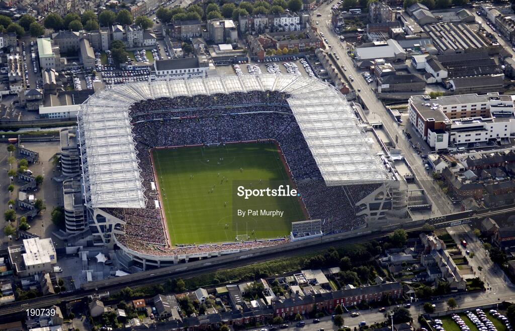25 September 2005; An aeriel view of Croke Park. Bank of Ireland All-Ireland Senior Football Championship Final, Kerry v Tyrone, Croke Park, Dublin. Picture credit; Pat Murphy / SPORTSFILE *** Local Caption *** Any photograph taken by SPORTSFILE during, or in connection with, the 2005 Bank of Ireland All-Ireland Senior Football Final which displays GAA logos or contains an image or part of an image of any GAA intellectual property, or, which contains images of a GAA player/players in their playing uniforms, may only be used for editorial and non-advertising purposes.  Use of photographs for advertising, as posters or for purchase separately is strictly prohibited unless prior written approval has been obtained from the Gaelic Athletic Association.