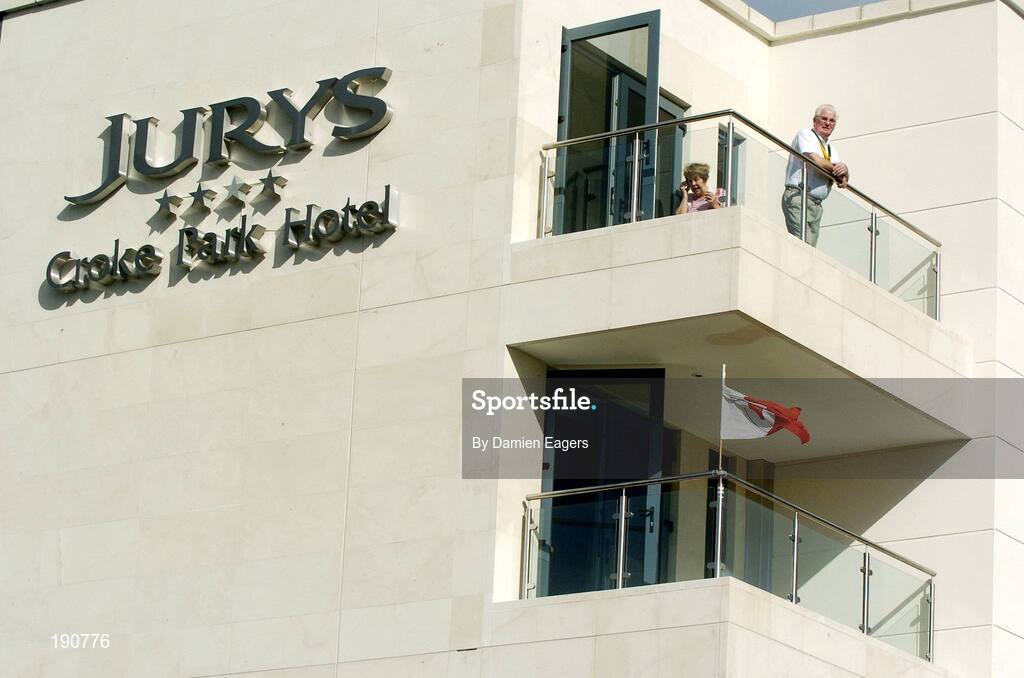 25 September 2005; A Tyrone flag flies from a balcony of the Jurys Croke Park Hotel on the morning of the match. Bank of Ireland All-Ireland Senior Football Championship Final, Kerry v Tyrone, Croke Park, Dublin. Picture credit; Damien Eagers/ SPORTSFILE *** Local Caption *** Any photograph taken by SPORTSFILE during, or in connection with, the 2005 Bank of Ireland All-Ireland Senior Football Final which displays GAA logos or contains an image or part of an image of any GAA intellectual property, or, which contains images of a GAA player/players in their playing uniforms, may only be used for editorial and non-advertising purposes.  Use of photographs for advertising, as posters or for purchase separately is strictly prohibited unless prior written approval has been obtained from the Gaelic Athletic Association.