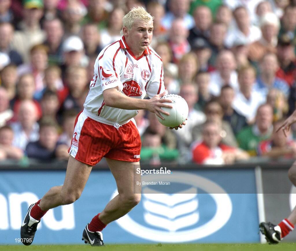 25 September 2005; Owen Mulligan, Tyrone. Bank of Ireland All-Ireland Senior Football Championship Final, Kerry v Tyrone, Croke Park, Dublin. Picture credit; Brendan Moran / SPORTSFILE *** Local Caption *** Any photograph taken by SPORTSFILE during, or in connection with, the 2005 Bank of Ireland All-Ireland Senior Football Final which displays GAA logos or contains an image or part of an image of any GAA intellectual property, or, which contains images of a GAA player/players in their playing uniforms, may only be used for editorial and non-advertising purposes.  Use of photographs for advertising, as posters or for purchase separately is strictly prohibited unless prior written approval has been obtained from the Gaelic Athletic Association.