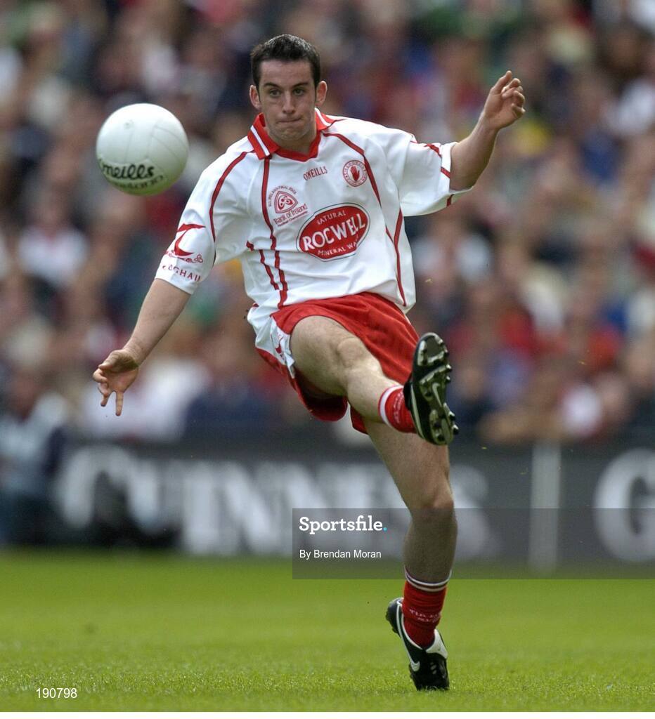25 September 2005; Davy Harte, Tyrone. Bank of Ireland All-Ireland Senior Football Championship Final, Kerry v Tyrone, Croke Park, Dublin. Picture credit; Brendan Moran / SPORTSFILE *** Local Caption *** Any photograph taken by SPORTSFILE during, or in connection with, the 2005 Bank of Ireland All-Ireland Senior Football Final which displays GAA logos or contains an image or part of an image of any GAA intellectual property, or, which contains images of a GAA player/players in their playing uniforms, may only be used for editorial and non-advertising purposes.  Use of photographs for advertising, as posters or for purchase separately is strictly prohibited unless prior written approval has been obtained from the Gaelic Athletic Association.